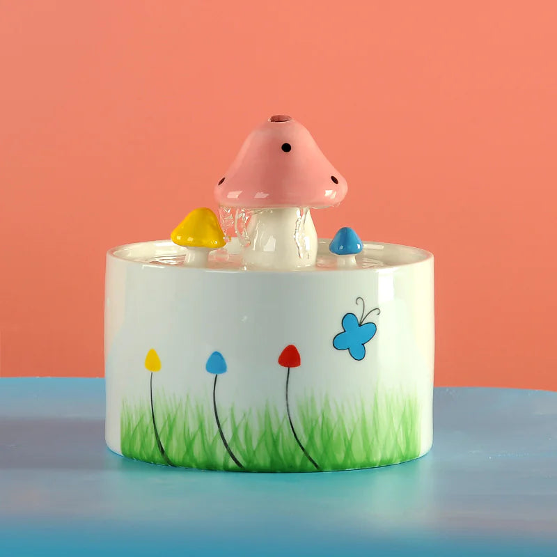 Fontaine à eau en céramique pour animal de compagnie - Design champignons